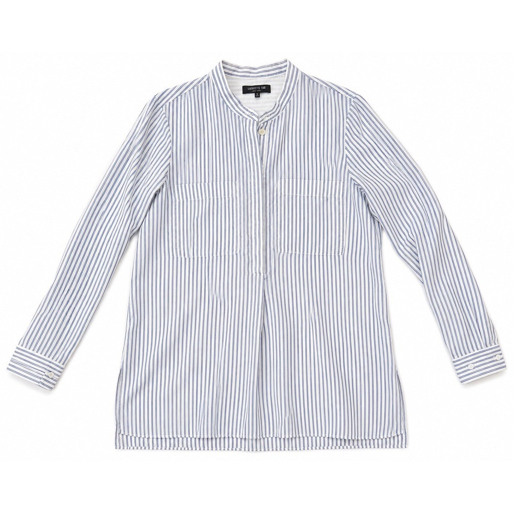 Lafayette 148 New York Women's M 100% Silk Blue White Striped Tunic Blouse